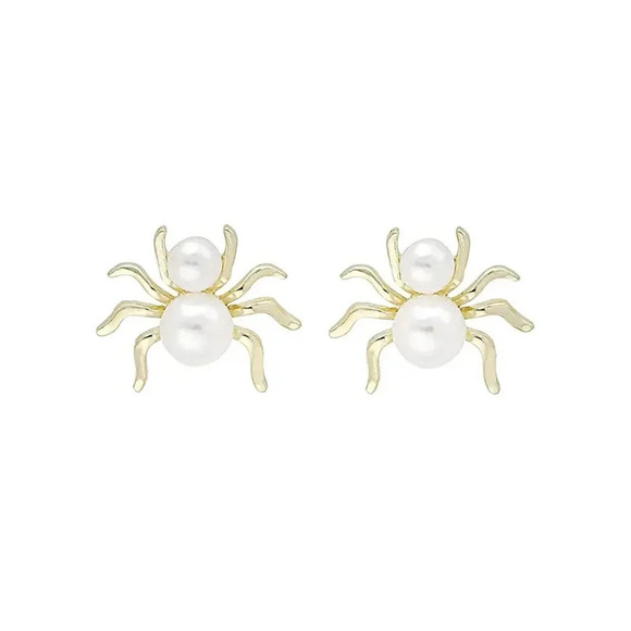Faux Pearl Halloween Spider Earrings Personalized Creative Gold Tone - Picture 5 of 5